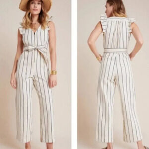 ANTHROPOLOGIE Striped Ruffle Jumpsuit size 4